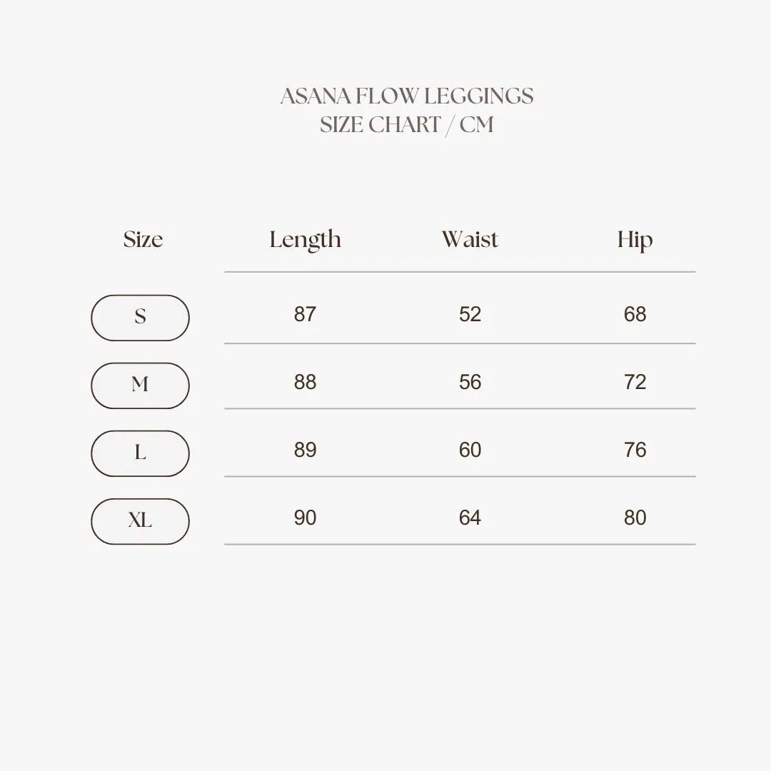 Asana Flow Leggings Size Chart
