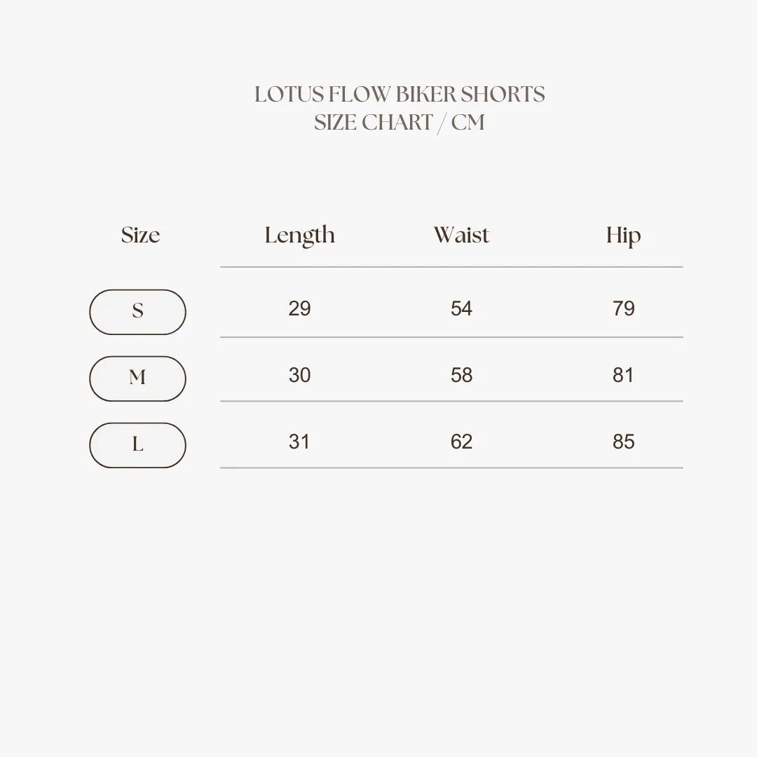 Lotus Flow Ribbed Biker Shorts Size Chart