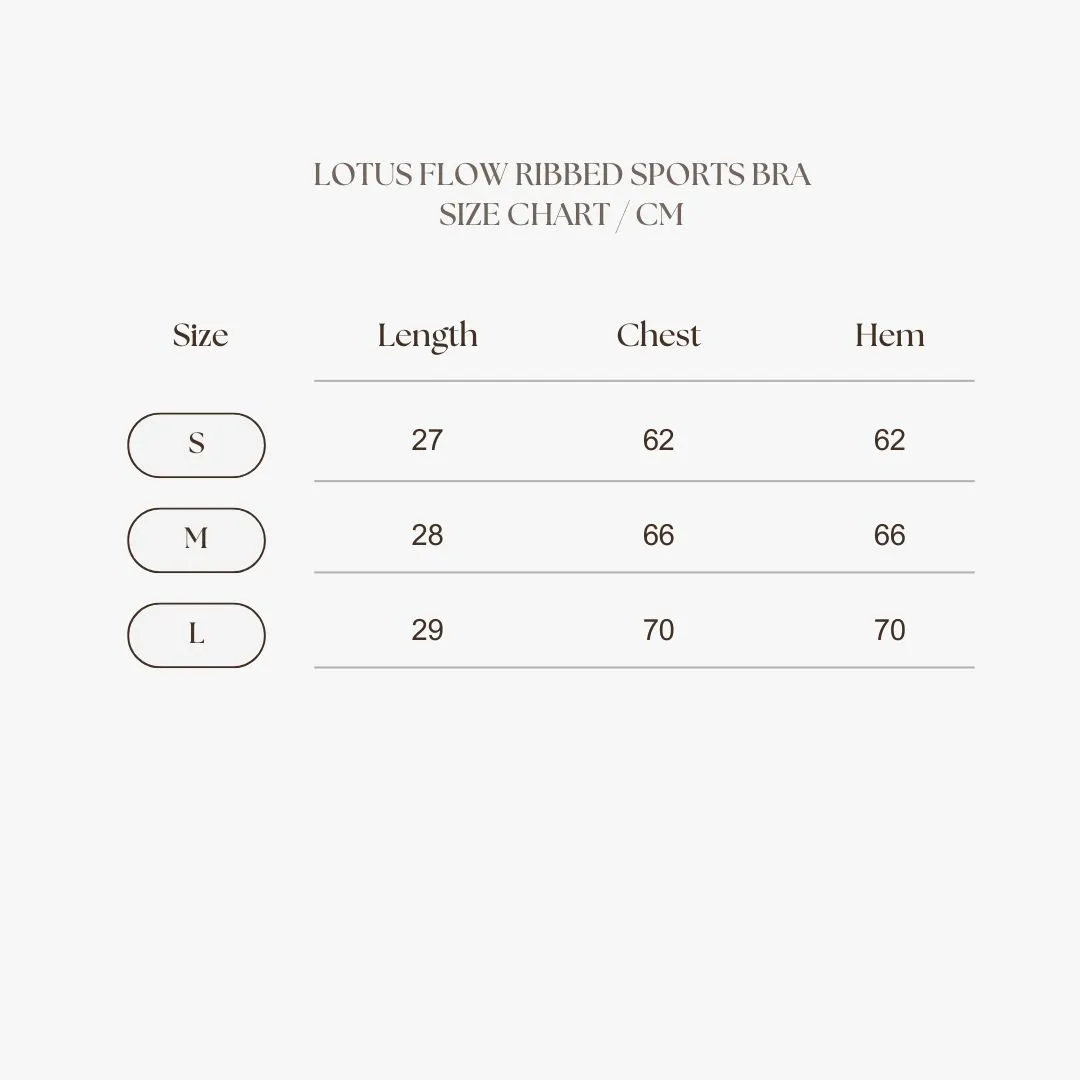 Lotus Flow Ribbed Sports Bra Size Chart