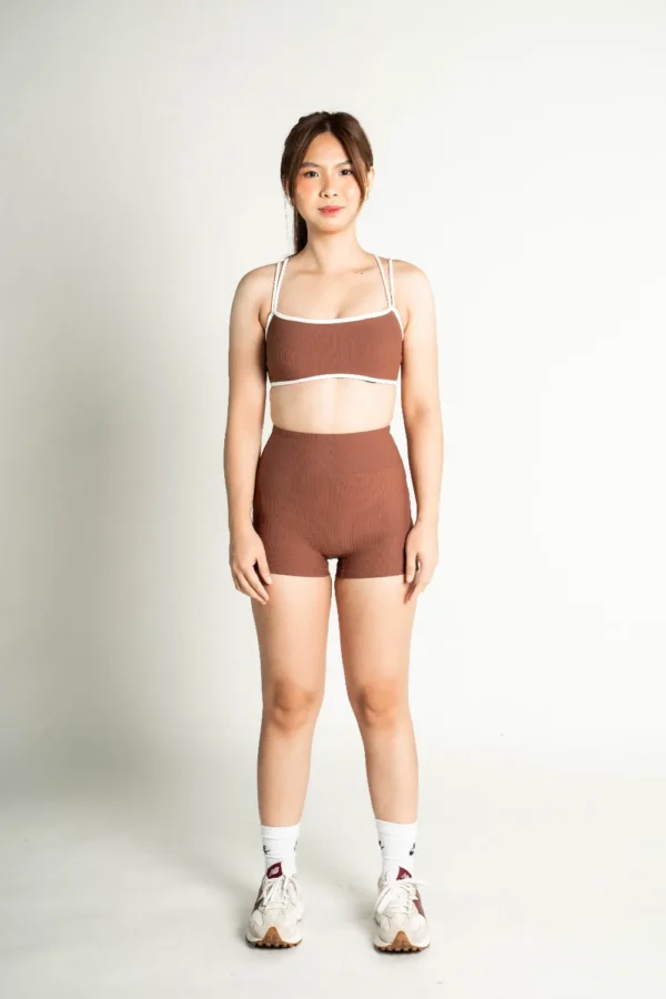 Lotus Flow Ribbed Sports Bra Peach Front 1 Fourmph