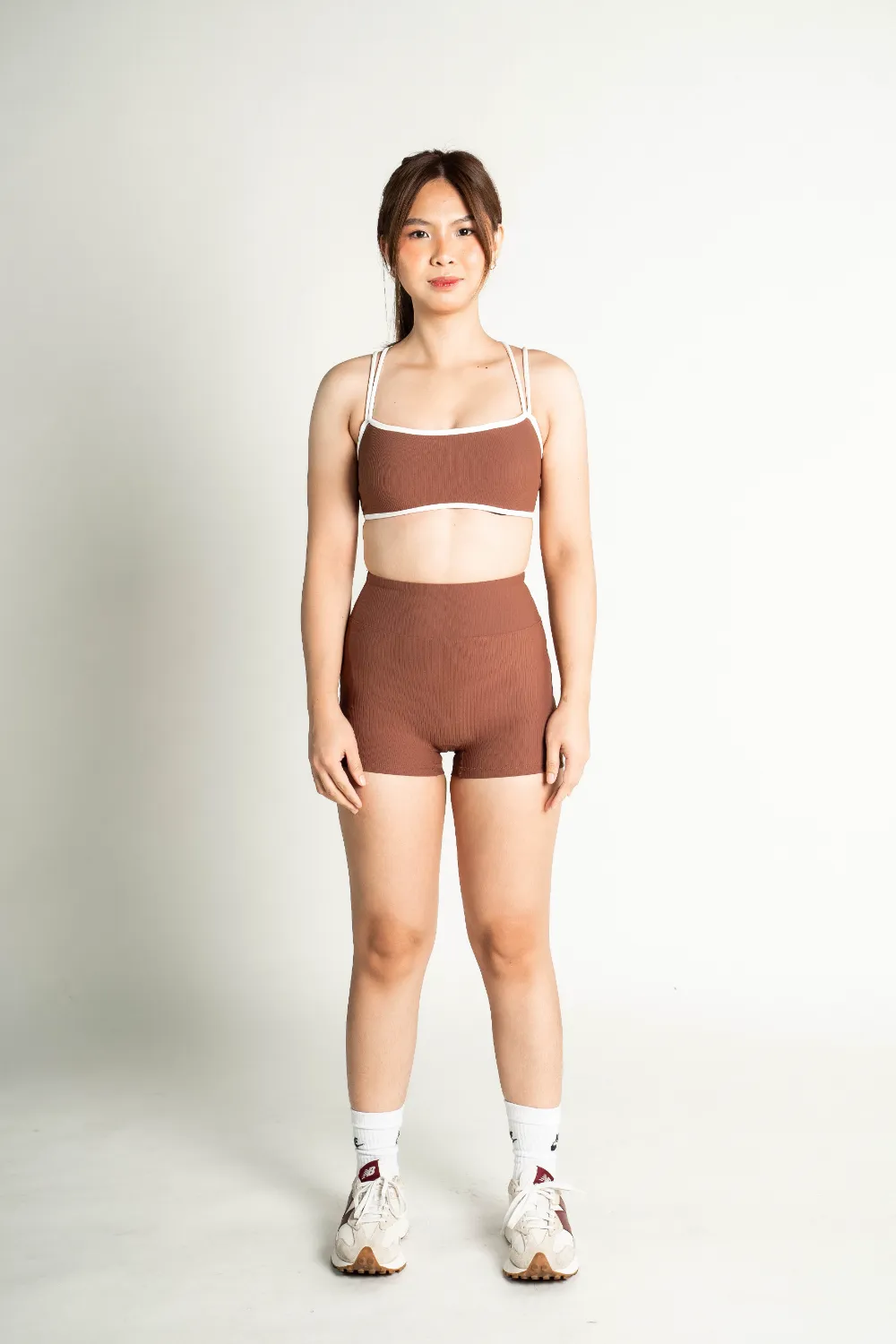 Lotus Flow Ribbed Sports Bra Peach Front 1 Fourmph