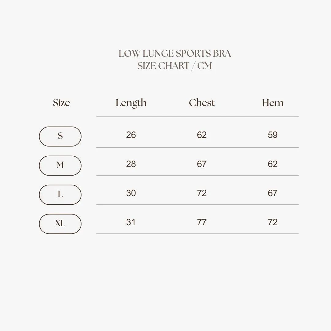 Low Lunge Sports Bra Size Chart