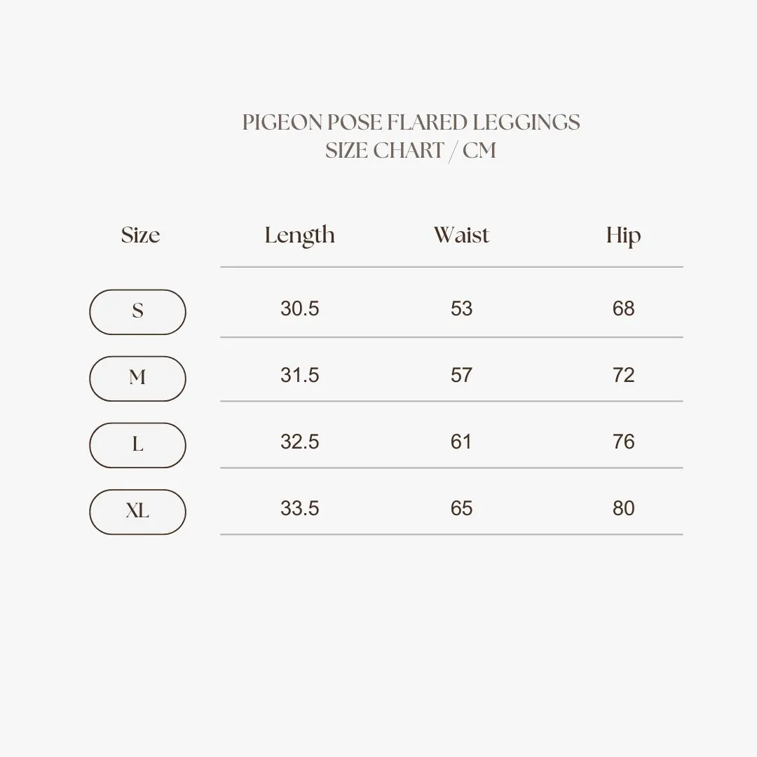 Pigeon Pose Flared Pants Leggings Size Chart