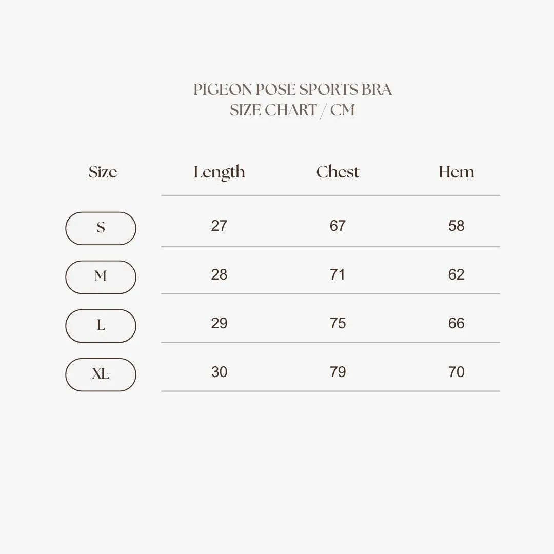 Pigeon Pose Sports Bra Size Chart