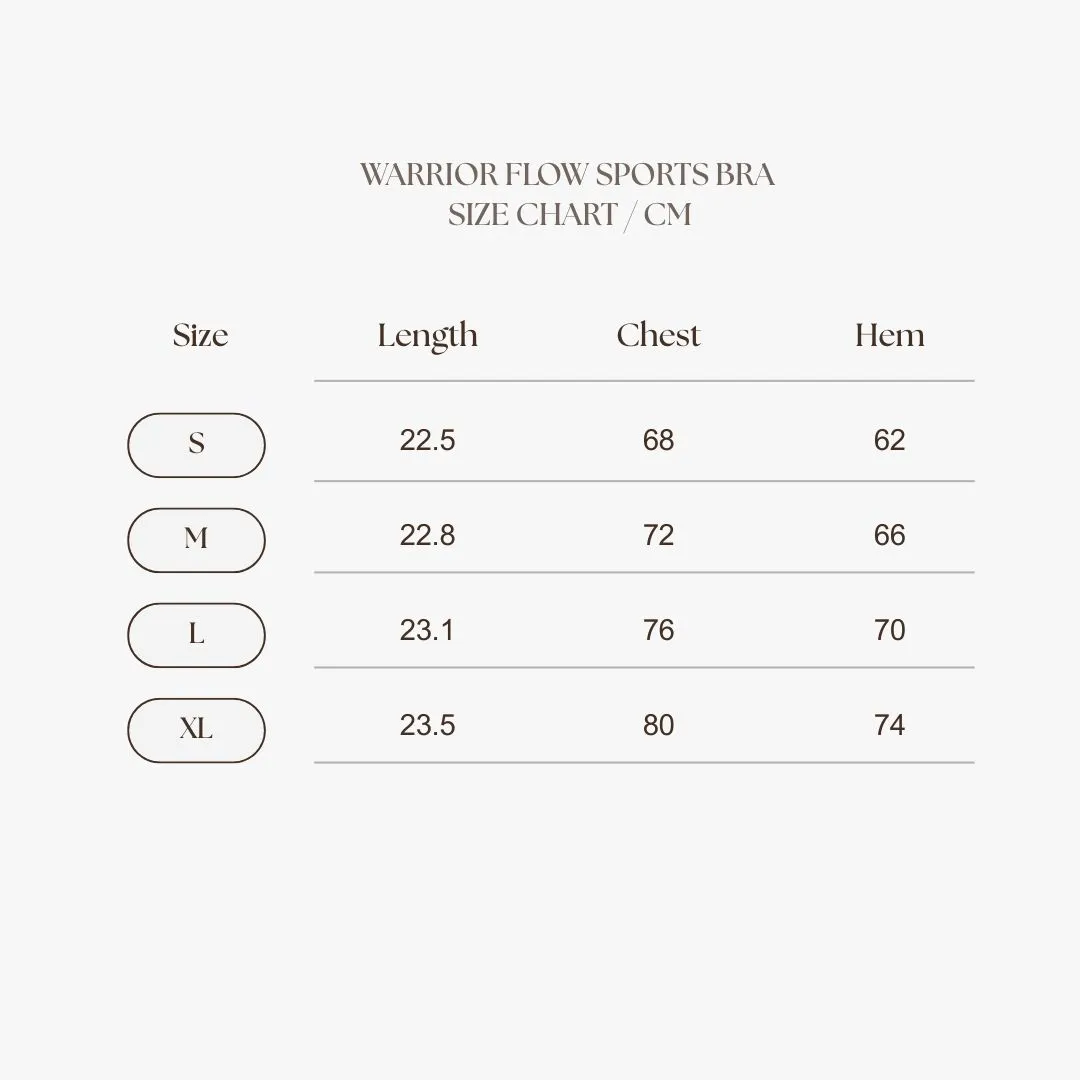 Warrior Flow Sports Bra Size Chart